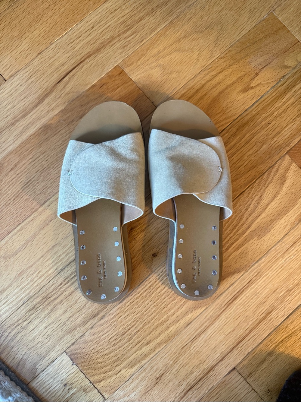 rag & bone Beige Suede Crossband Slide Sandals